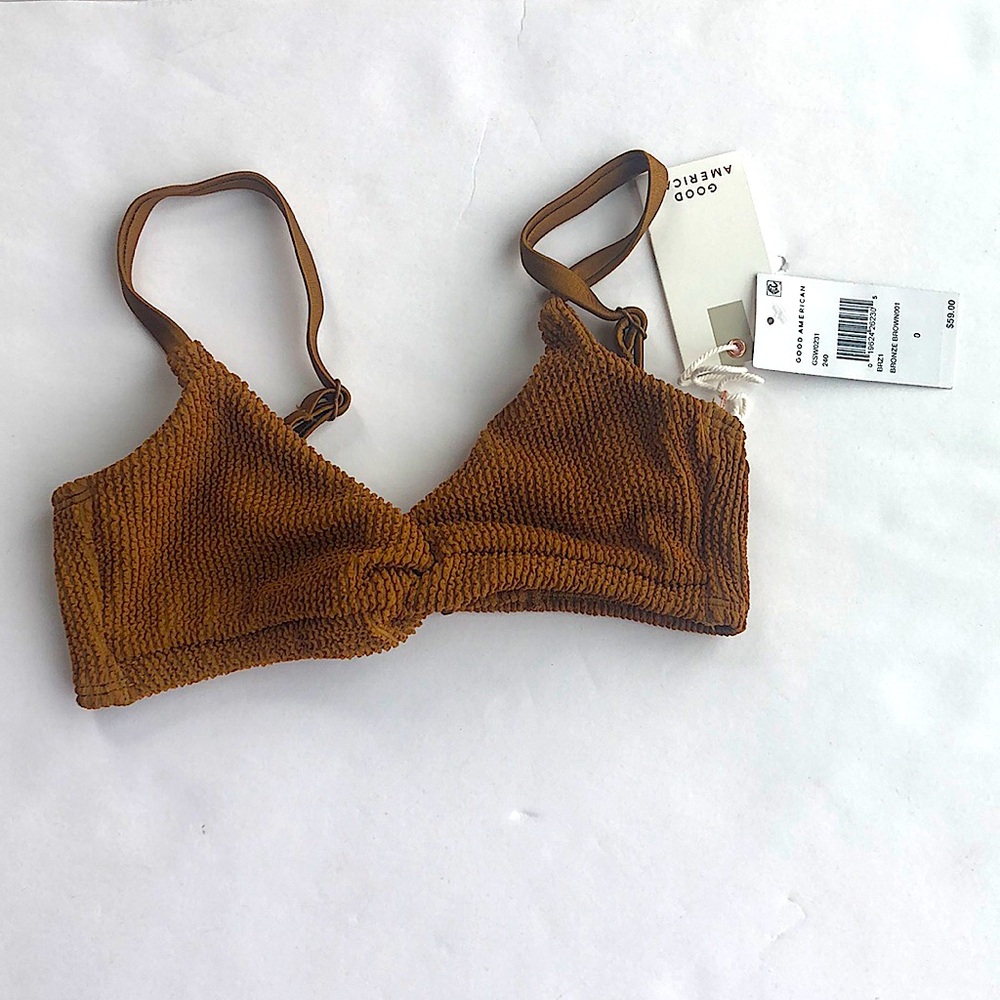 NWT Good American Crinkle Always Fit Twist Too In Bronze Brown Size 0
